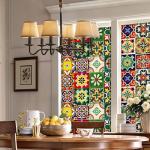 Moroccan Talavera Tile Pattem Privacy Protect Window Film Non-Adhesive Frosted Decorative Glass Film Static Cling Film for Bathroom Shower Room, Kitchen Glass Film (Moroccan Talavera 01)