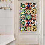 Moroccan Talavera Tile Pattem Privacy Protect Window Film Non-Adhesive Frosted Decorative Glass Film Static Cling Film for Bathroom Shower Room, Kitchen Glass Film (Moroccan Talavera 01)