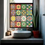 Moroccan Talavera Tile Pattem Privacy Protect Window Film Non-Adhesive Frosted Decorative Glass Film Static Cling Film for Bathroom Shower Room, Kitchen Glass Film (Moroccan Talavera 01)