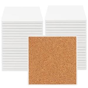 ZEONHEI 40 Packs 4 x 4 Inch Ceramic Coasters for Crafts, White Ceramic Tile Coasters with Cork Backing Pads, Square Unglazed Blank Ceramic Coasters Bulk for DIY Arts and Craft Project