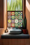 Moroccan Talavera Tile Pattem Privacy Protect Window Film Non-Adhesive Frosted Decorative Glass Film Static Cling Film for Bathroom Shower Room, Kitchen Glass Film (Moroccan Talavera 01)