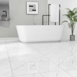 10-Pack Peel and Stick Floor Tiles Vinyl Floor 12 x 12 inch Self Adhesive Waterproof Glossy Flooring Planks DIY for Bathroom, Kitchen, Living Room, RV, Cover 10 Sq. Ft, Polish White Marble
