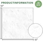 10-Pack Peel and Stick Floor Tiles Vinyl Floor 12 x 12 inch Self Adhesive Waterproof Glossy Flooring Planks DIY for Bathroom, Kitchen, Living Room, RV, Cover 10 Sq. Ft, Polish White Marble