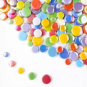 HJRTIUOH 200g Round Iridescent Glass Mosaic Tiles, Bulk Mosaic Tiles for DIY Crafts, Flower Pots, Vases, Mugs, Garden Decoration,Full Color Mixing