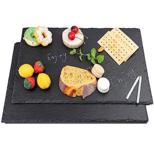 2 Pcs 16 x10 in Slate Cheese Boards Slate Board for Meat Cheese Appetizers, Serving Plate Tray Serving Stone Boards Platter with 2 Chalks for Christmas Housewarming