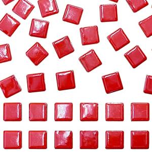 50 Pieces Red Mosaic Tiles for Crafts 1" Ceramic Tiles Assorted Colors Square Ceramic Mosaic Project Supplies for Photo Frame Mosaic Stepping Stones Bath Old Pool Furniture Decor