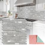 StyloVue 20 Sheets Peel and Stick Backsplash for Kitchen, Slate Gray with Metal Silver Look Stick on Tile Upgrade Your Kitchen Backsplash, RV, Fireplace