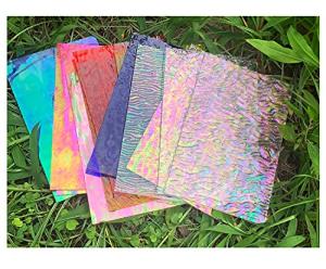Lanyani 12 Sheets Iridescent Stained Glass Sheets, Cathedral Art Glass Packs for Mosaic Work Craft, Assorted Clear+Opaque+Colored Transparent