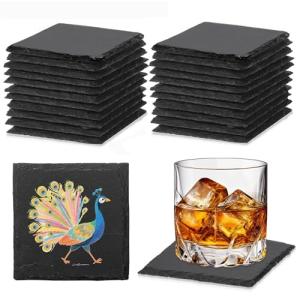 24 PCS Slate Coasters Black Square 4 Inch Bulk Rock, Blank Laser Engraving, Scratch Resistant Bottom, Home Office Kitchen Gift Wedding Bar Party (24 PCS Square Coasters)