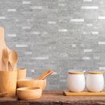 StyloVue 20 Sheets Peel and Stick Backsplash for Kitchen, Slate Gray with Metal Silver Look Stick on Tile Upgrade Your Kitchen Backsplash, RV, Fireplace