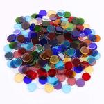 Aunifun Flat Glass Mosaic Tiles, 200 PCS Stained Transparent Glass Mosaic, Round Flat Gems for Home Decoration DIY Crafts