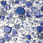 Blujellyfish Blue & White Pebble Tile Porcelain Mosaic Tiles for Art Deco (Pack of 5)