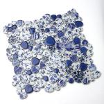 Blujellyfish Blue & White Pebble Tile Porcelain Mosaic Tiles for Art Deco (Pack of 5)