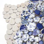 Blujellyfish Blue & White Pebble Tile Porcelain Mosaic Tiles for Art Deco (Pack of 5)