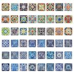 PH PandaHall 1 Inch Square Mosaic Cabochons, 25mm Flower Mosaic Tiles Yoga Pattern Printed Glass Dome Cabochons for Photo Cameo Pendant Craft Jewelry Making Supplies Craft, 48pcs