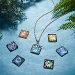 PH PandaHall 1 Inch Square Mosaic Cabochons, 25mm Flower Mosaic Tiles Yoga Pattern Printed Glass Dome Cabochons for Photo Cameo Pendant Craft Jewelry Making Supplies Craft, 48pcs