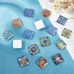 PH PandaHall 1 Inch Square Mosaic Cabochons, 25mm Flower Mosaic Tiles Yoga Pattern Printed Glass Dome Cabochons for Photo Cameo Pendant Craft Jewelry Making Supplies Craft, 48pcs