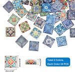 PH PandaHall 1 Inch Square Mosaic Cabochons, 25mm Flower Mosaic Tiles Yoga Pattern Printed Glass Dome Cabochons for Photo Cameo Pendant Craft Jewelry Making Supplies Craft, 48pcs