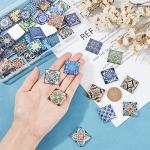 PH PandaHall 1 Inch Square Mosaic Cabochons, 25mm Flower Mosaic Tiles Yoga Pattern Printed Glass Dome Cabochons for Photo Cameo Pendant Craft Jewelry Making Supplies Craft, 48pcs