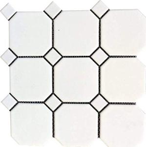 Tenedos 4 Inch Matte White Octagon Porcelain Mosaic Tile with White Dots – for Bathroom Floors, Walls, Kitchen Backsplashes, Shower & Pool – 1 Sheet