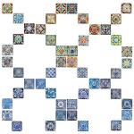 PH PandaHall 1 Inch Square Mosaic Cabochons, 25mm Flower Mosaic Tiles Yoga Pattern Printed Glass Dome Cabochons for Photo Cameo Pendant Craft Jewelry Making Supplies Craft, 48pcs