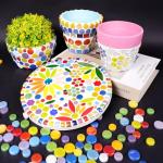1 LB Penny Round Mosaic Tiles, 10mm ~20mm 5sizes Iridescent Rounds Recycled Glass Tiles Mix for Adults & Kids DIY Mosaic Making Garden Project (All Mix)