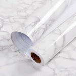 practicalWs Glossy Marble Contact Paper Granite White/Grey Kitchen Countertop Cabinets Furniture Refurbishment Wall Paper Thick Removable Wallpaper Peel and Stick Wall Decor Vinyl Wrap 11.8"x78.7"