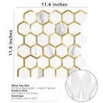 STICKGOO Hexagon Peel and Stick on Backsplash for Kitchen and Bathroom, White Marble Look PVC Mixed Metal Gold Self Adhesive Metal Mosaic Tiles(10 Sheets, Seamless)