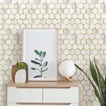 STICKGOO Hexagon Peel and Stick on Backsplash for Kitchen and Bathroom, White Marble Look PVC Mixed Metal Gold Self Adhesive Metal Mosaic Tiles(10 Sheets, Seamless)
