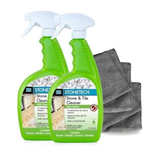 StoneTech Stone & Tile Cleaner Spray – Daily Cleaner for Granite, Marble, Ceramic, Porcelain & Stone – Removes Spills, Dirt & Grease – pH Neutral - 2-Pack, 24oz each + 2 Microfiber Cloths