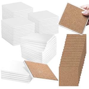 50 Pack Ceramic Tiles for Crafts Coasters, Ceramic White Tiles Unglazed 4x4 with Cork Backing Pads, Use with Alcohol Ink or Acrylic Pouring, DIY Make Your Own Coasters, Mosaics, Painting Projects