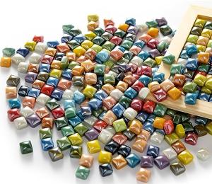 Lanyani 1.7 Pounds/350 Pieces Vibrant Glass Mosaic Tiles Assortment for Crafts, Colorful Glossy Stone Glass Tiles Pieces Bulk for Mosaic Art Craft Home Garden Decoration