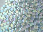 CHICSHIS 335pcs Crystal White Iridescent Mosaic Tiles, 0.4' Mini Square Glass Tiles for Mosaic Craft, 300G Smooth Edge Glass Pieces for Mosaic Making Supplies