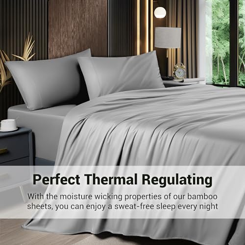 Cooling Bamboo Queen Bed Sheets Set – Grey