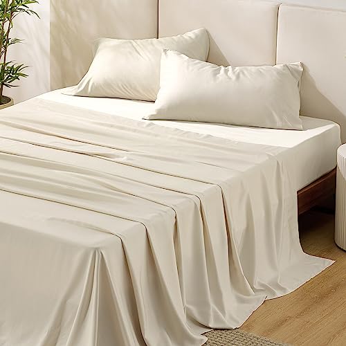Bedsure Queen Bamboo Cooling Sheet Set, Light Beige