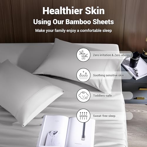 Cooling Bamboo Queen Bed Sheets Set – Grey