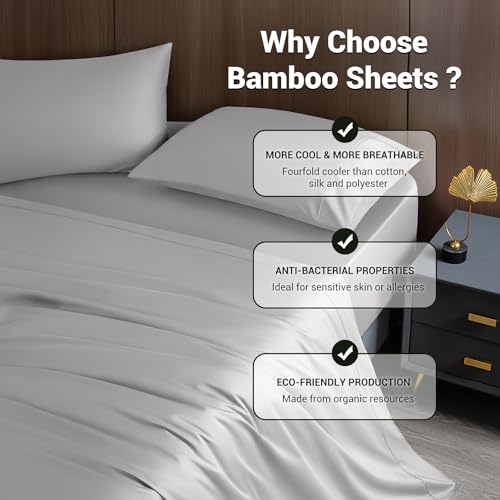 Cooling Bamboo Queen Bed Sheets Set – Grey