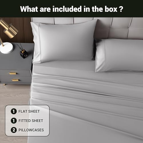 Cooling Bamboo Queen Bed Sheets Set – Grey