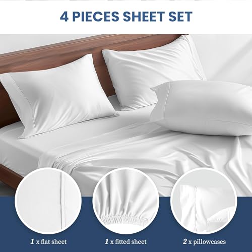 Cooling Queen Bed Sheet Set - 4 Piece White