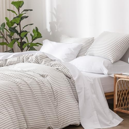 MooMee Bright White Cotton Linen Bed Set - Queen