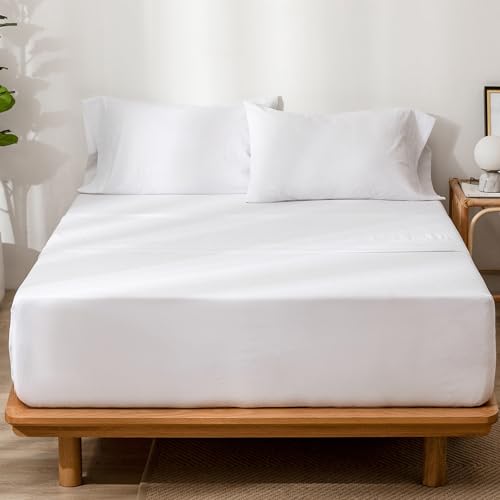 MooMee Bright White Cotton Linen Bed Set - Queen