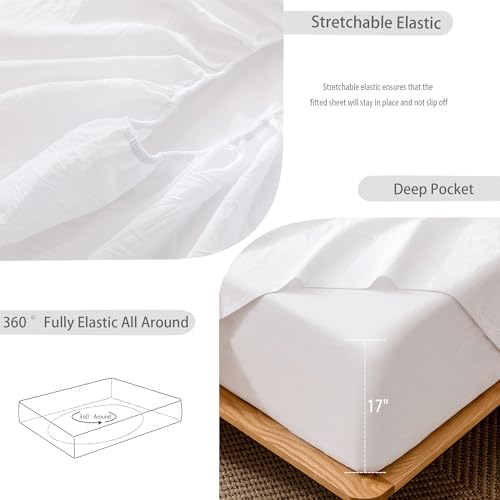 MooMee Bright White Cotton Linen Bed Set - Queen