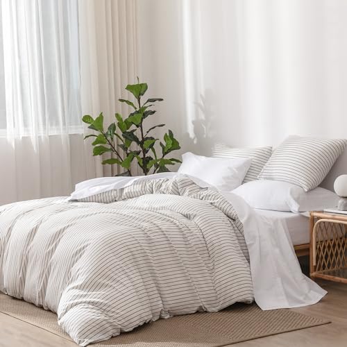 MooMee Bright White Cotton Linen Bed Set - Queen