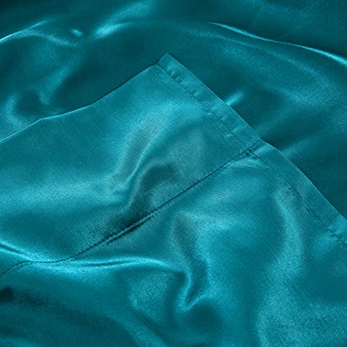 Teal Silk Satin Queen Bed Sheets Set