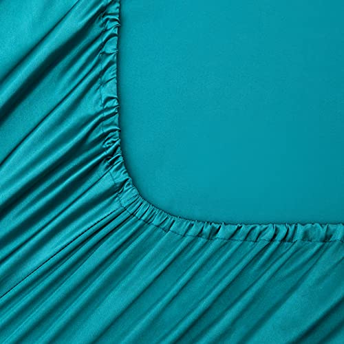Teal Silk Satin Queen Bed Sheets Set