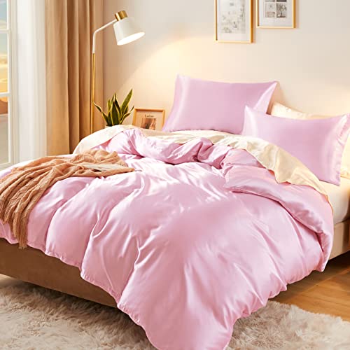 Luxury Silky Satin Duvet Cover Set - Pink