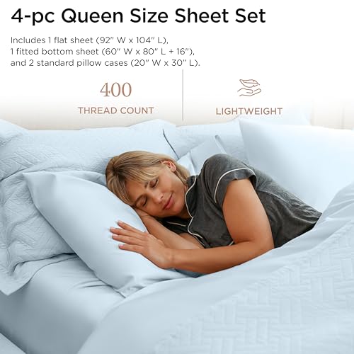 Light Blue Egyptian Cotton Queen Sheet Set
