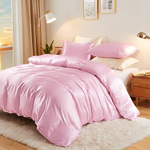 Luxury Silky Satin Duvet Cover Set - Pink