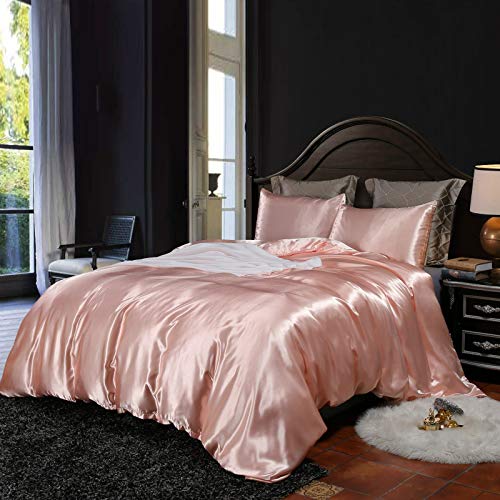 Blush Pink Satin Silk Queen Duvet Cover Set