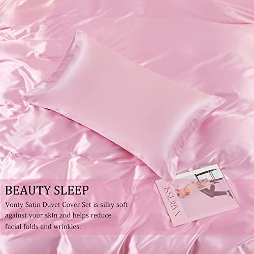 Luxury Silky Satin Duvet Cover Set - Pink